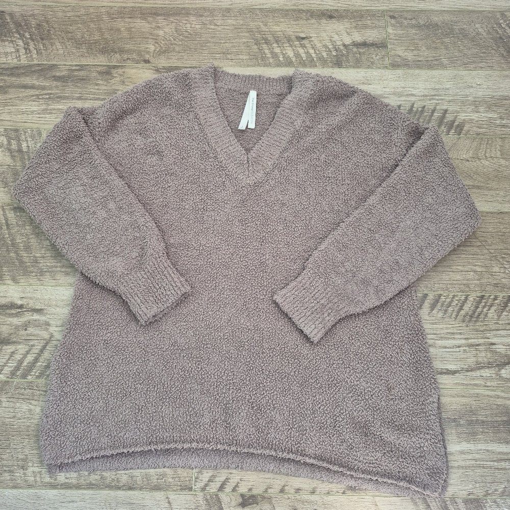 Babaton Aritzia Women's Brown Teddy Oversized V-Neck Lounge Sweater Size Medium - Picture 2 of 5